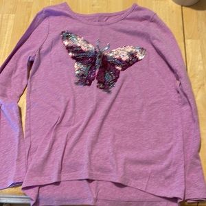 Long sleeved light purple shirt with sequence butterfly